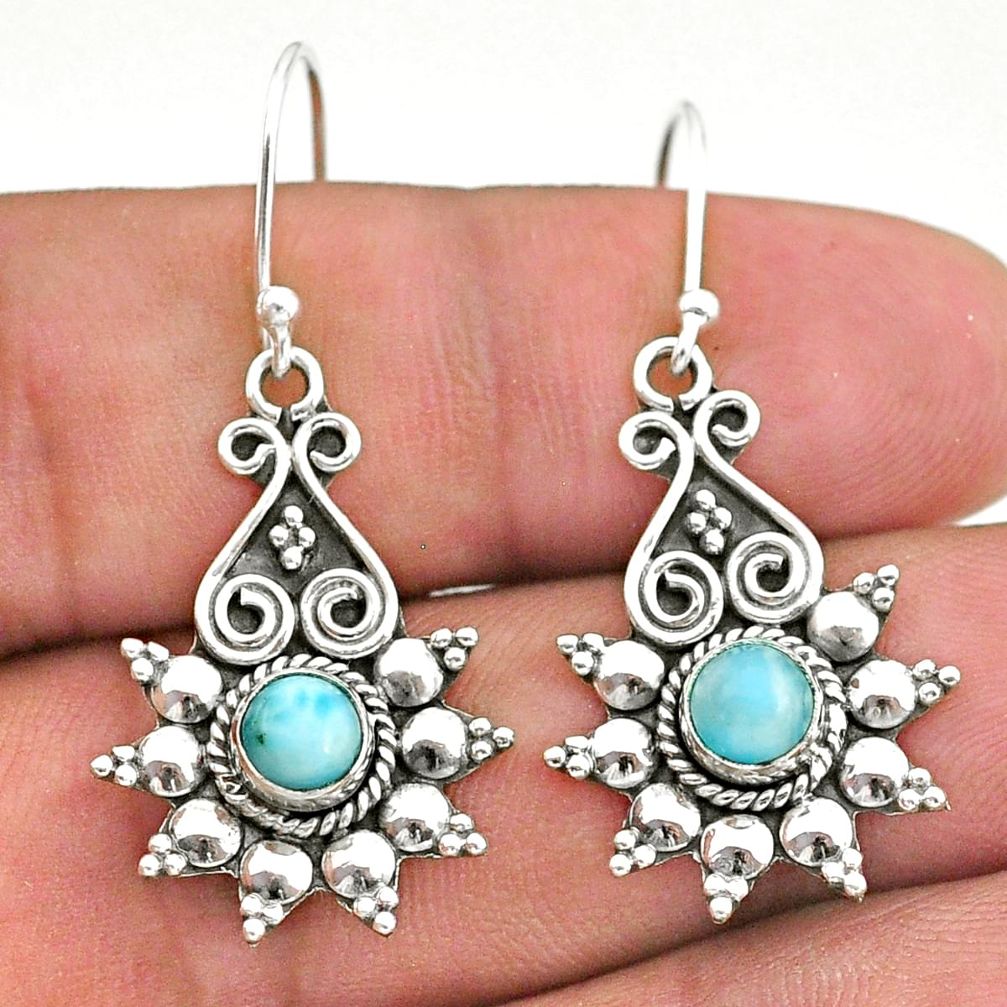 1.93cts natural blue larimar 925 silver dangle earrings jewelry t34245