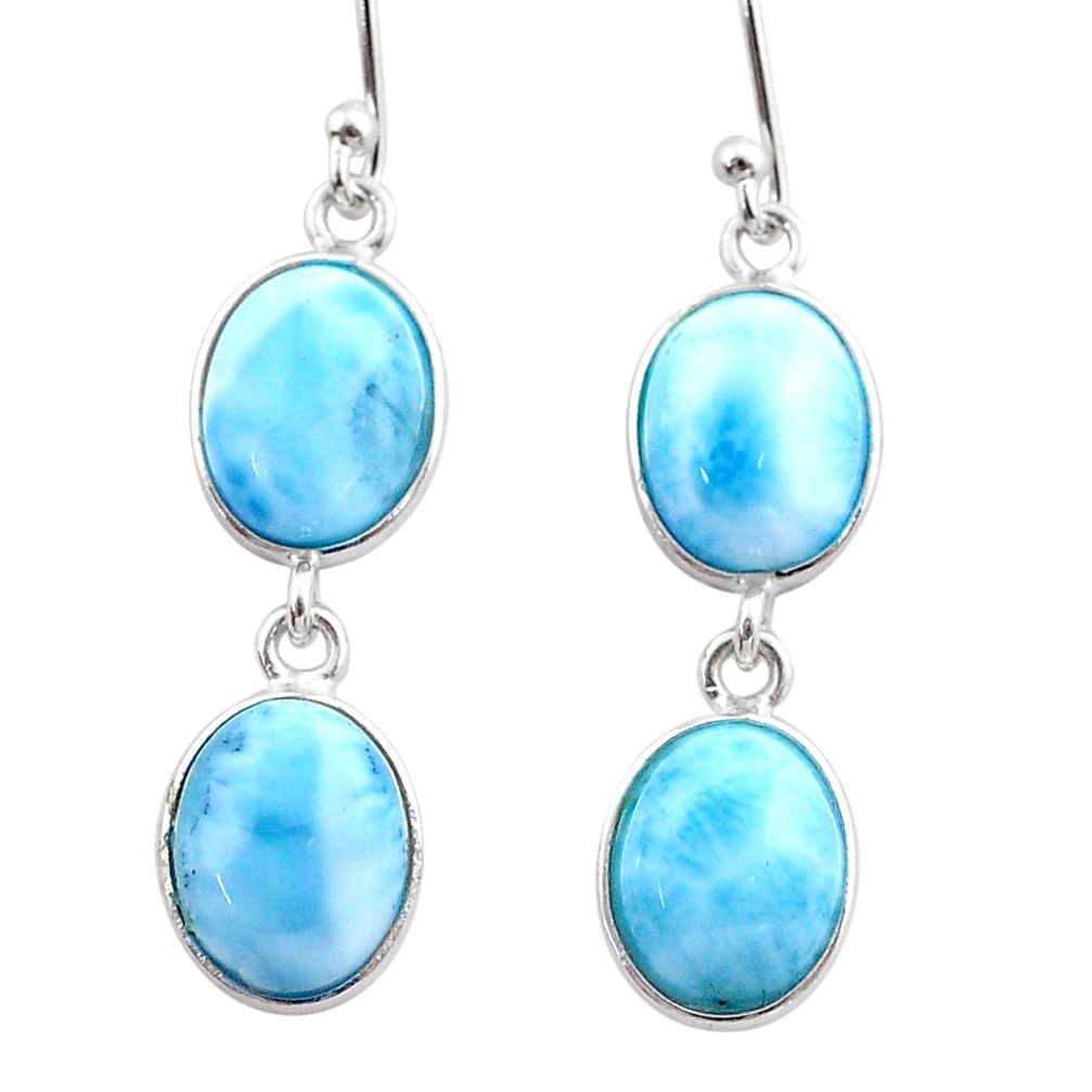 12.57cts natural blue larimar 925 sterling silver dangle earrings jewelry t44629