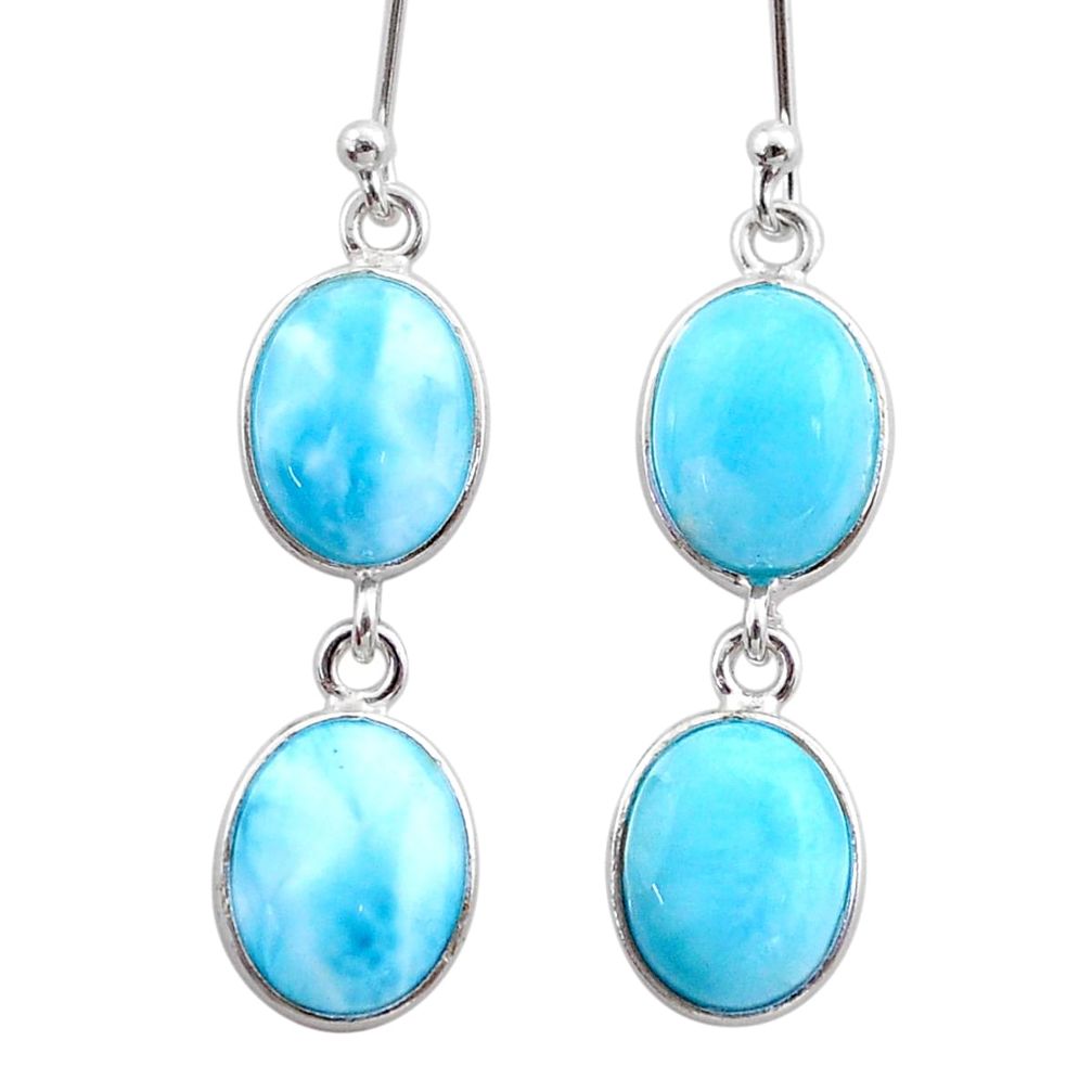 11.93cts natural blue larimar 925 sterling silver dangle earrings jewelry t44638