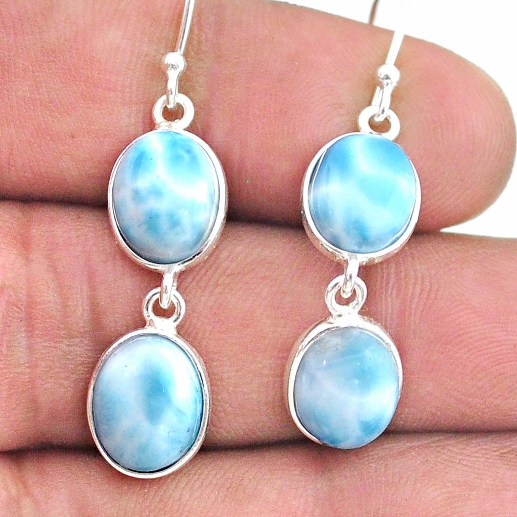 12.54cts natural blue larimar 925 silver handmade dangle earrings t44739