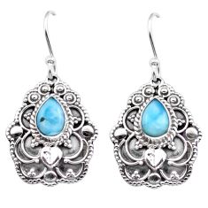 4.13cts natural blue larimar 925 sterling silver dangle earrings jewelry u10442