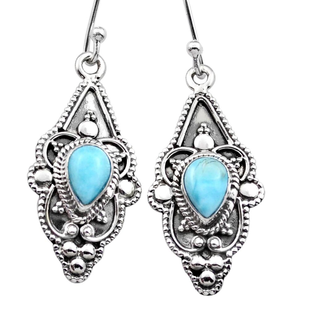 3.61cts natural blue larimar 925 sterling silver dangle earrings jewelry u10509