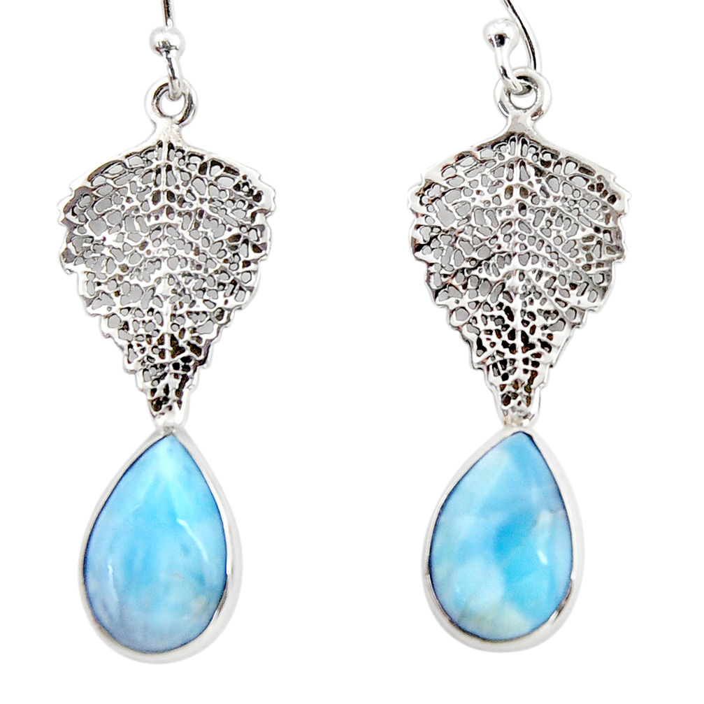 6.22cts natural blue larimar 925 sterling silver deltoid leaf earrings r48242