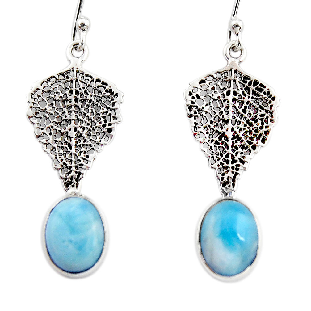 4.21cts natural blue larimar 925 sterling silver deltoid leaf earrings r48245