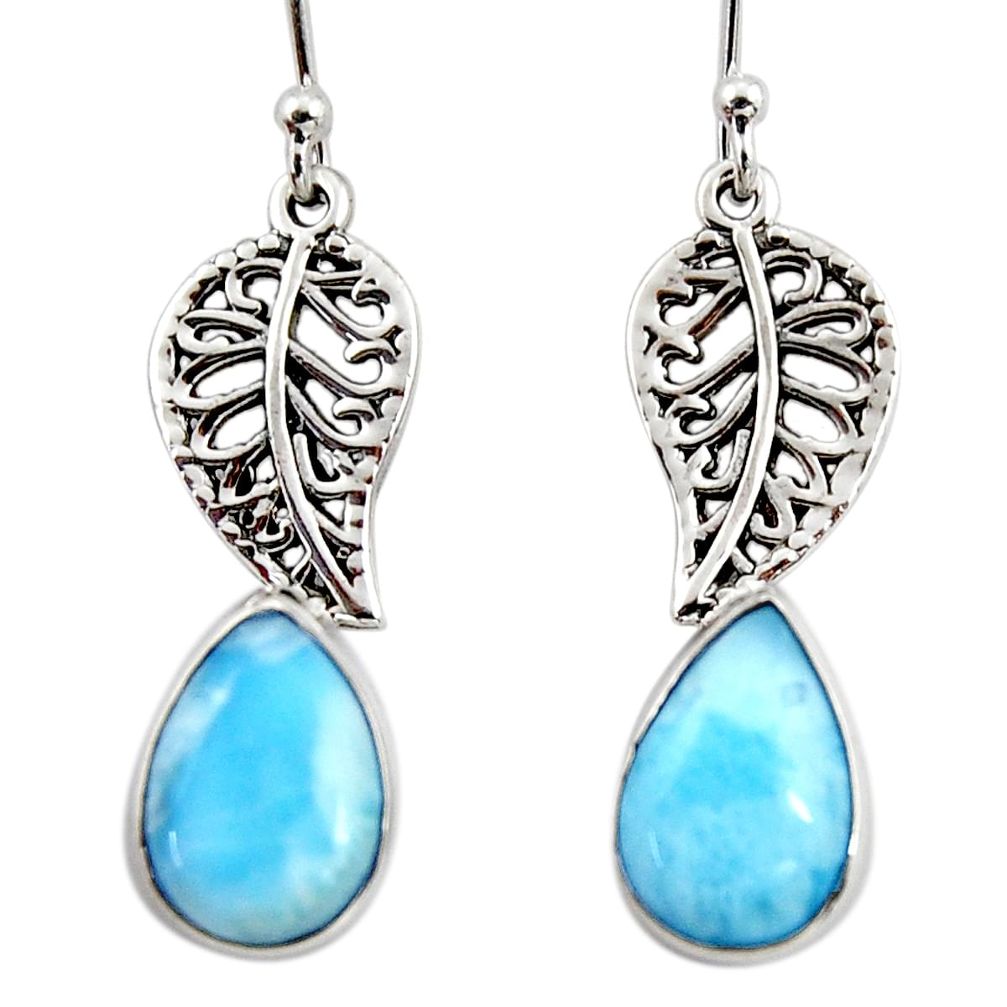 6.39cts natural blue larimar 925 sterling silver deltoid leaf earrings r48253