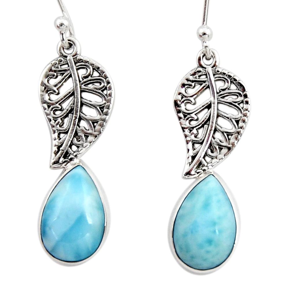 6.70cts natural blue larimar 925 sterling silver deltoid leaf earrings r48266