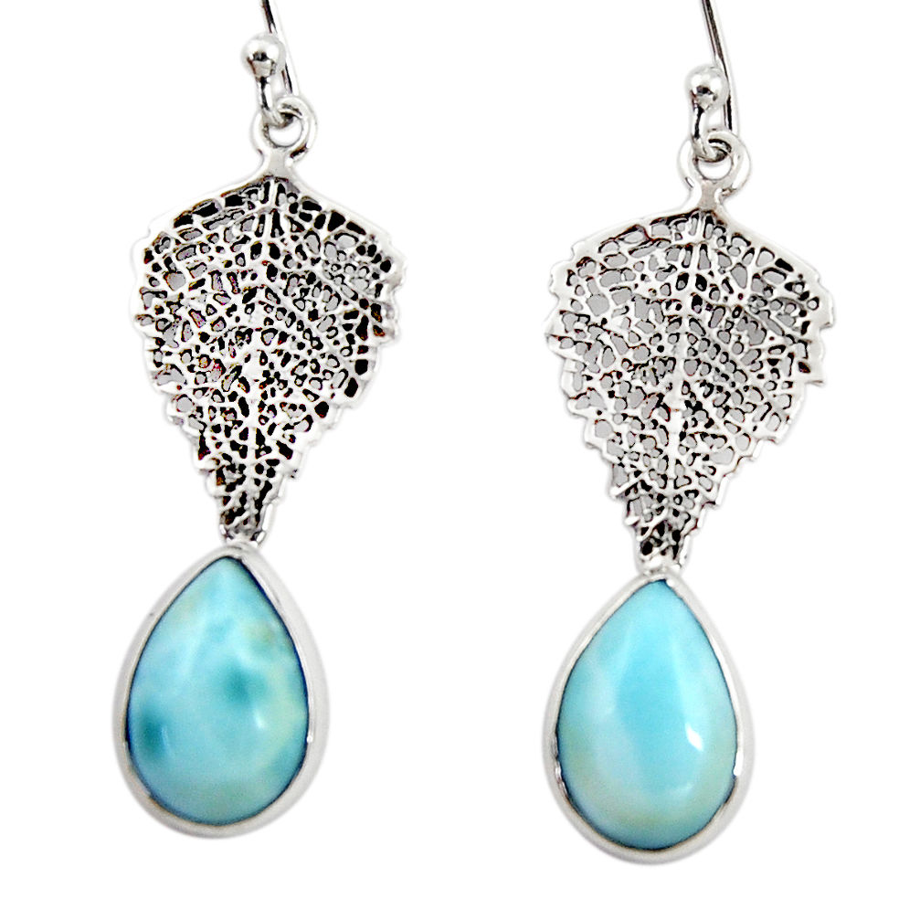 6.03cts natural blue larimar 925 sterling silver deltoid leaf earrings r48273