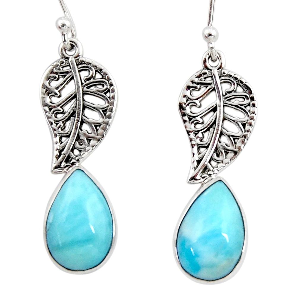 6.70cts natural blue larimar 925 sterling silver deltoid leaf earrings r48275