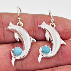 2.06cts natural blue larimar 925 sterling silver dolphin earrings jewelry n9927