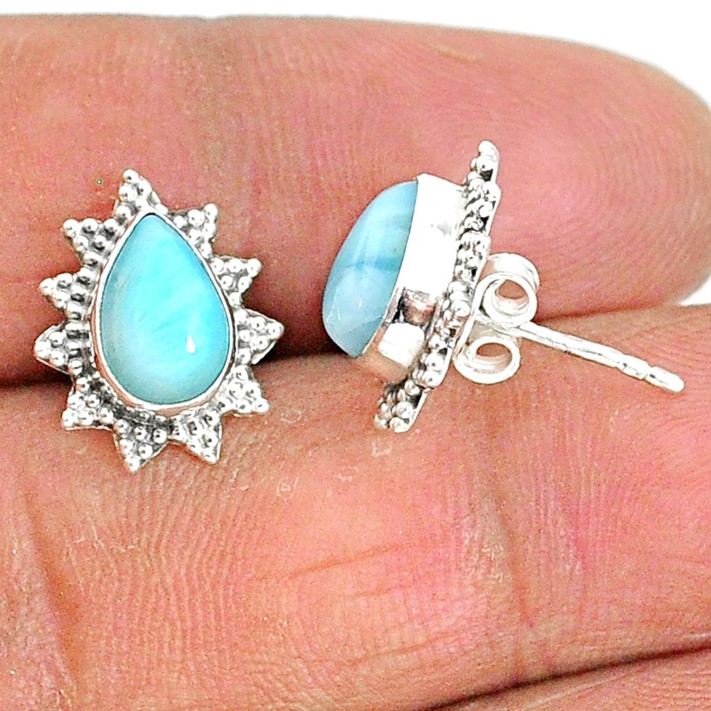 4.34cts natural blue larimar 925 sterling silver stud earrings jewelry t3841