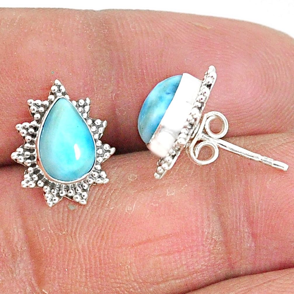 4.30cts natural blue larimar 925 sterling silver stud earrings jewelry t3848