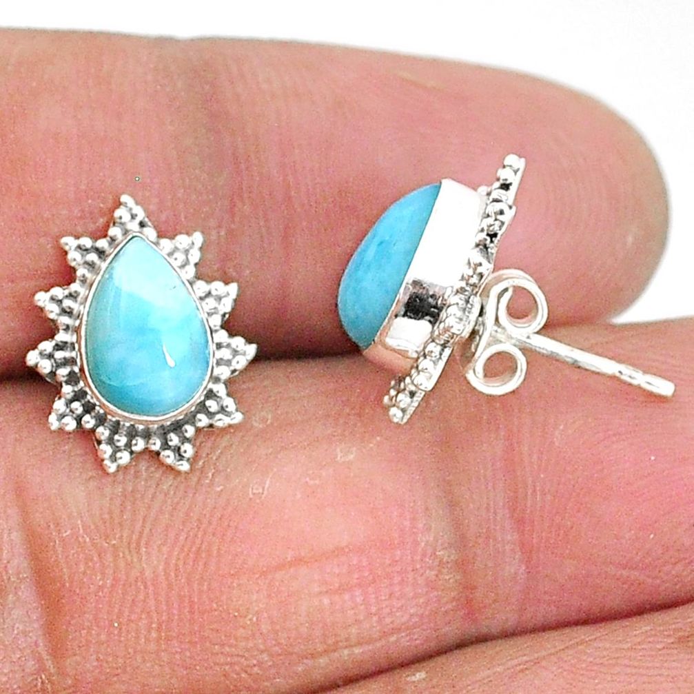 4.30cts natural blue larimar 925 sterling silver stud earrings jewelry t3850