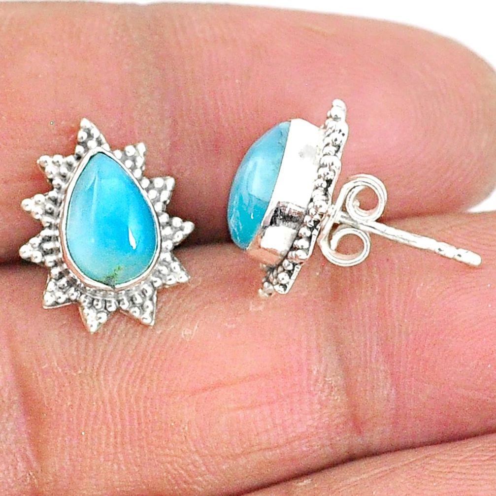 4.25cts natural blue larimar 925 sterling silver stud earrings jewelry t3856