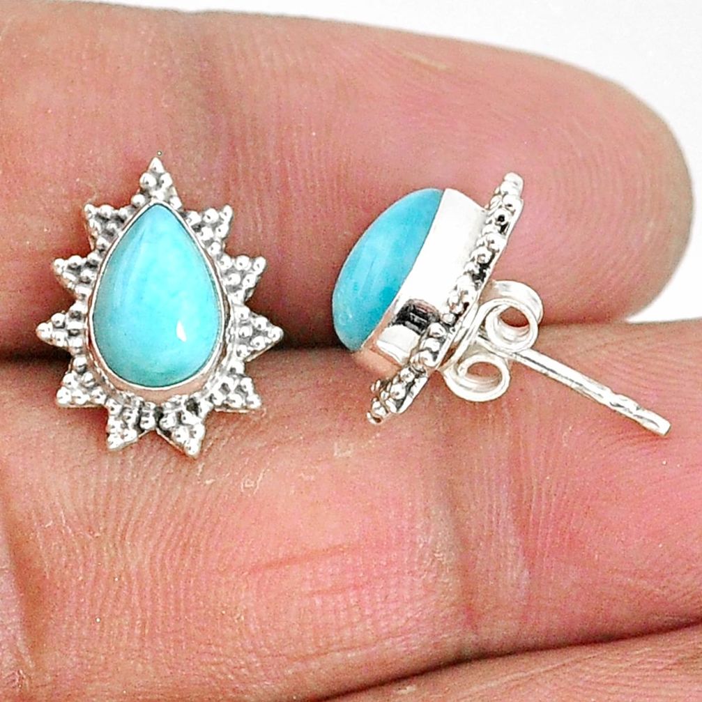 4.34cts natural blue larimar 925 sterling silver stud earrings jewelry t3859