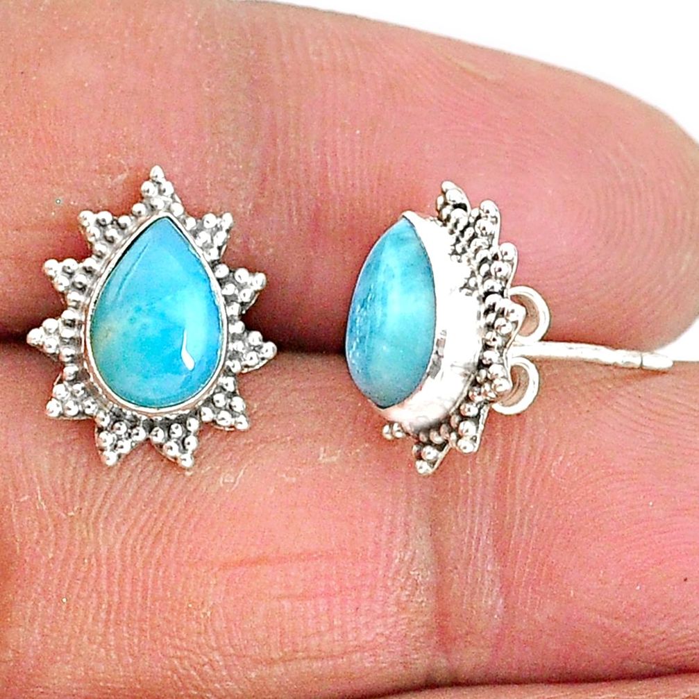 4.34cts natural blue larimar 925 sterling silver stud earrings jewelry t3860