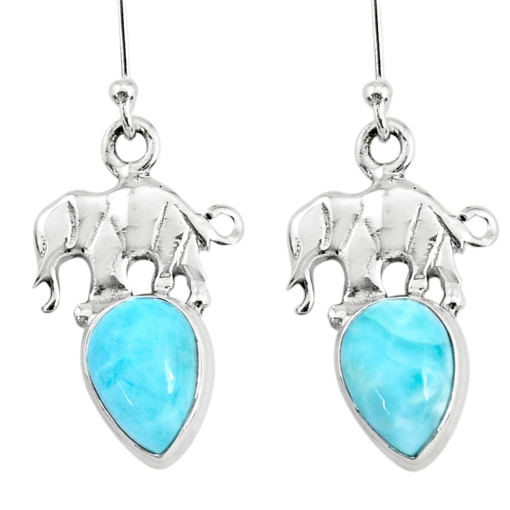 4.63cts natural blue larimar 925 sterling silver elephant earrings r72403