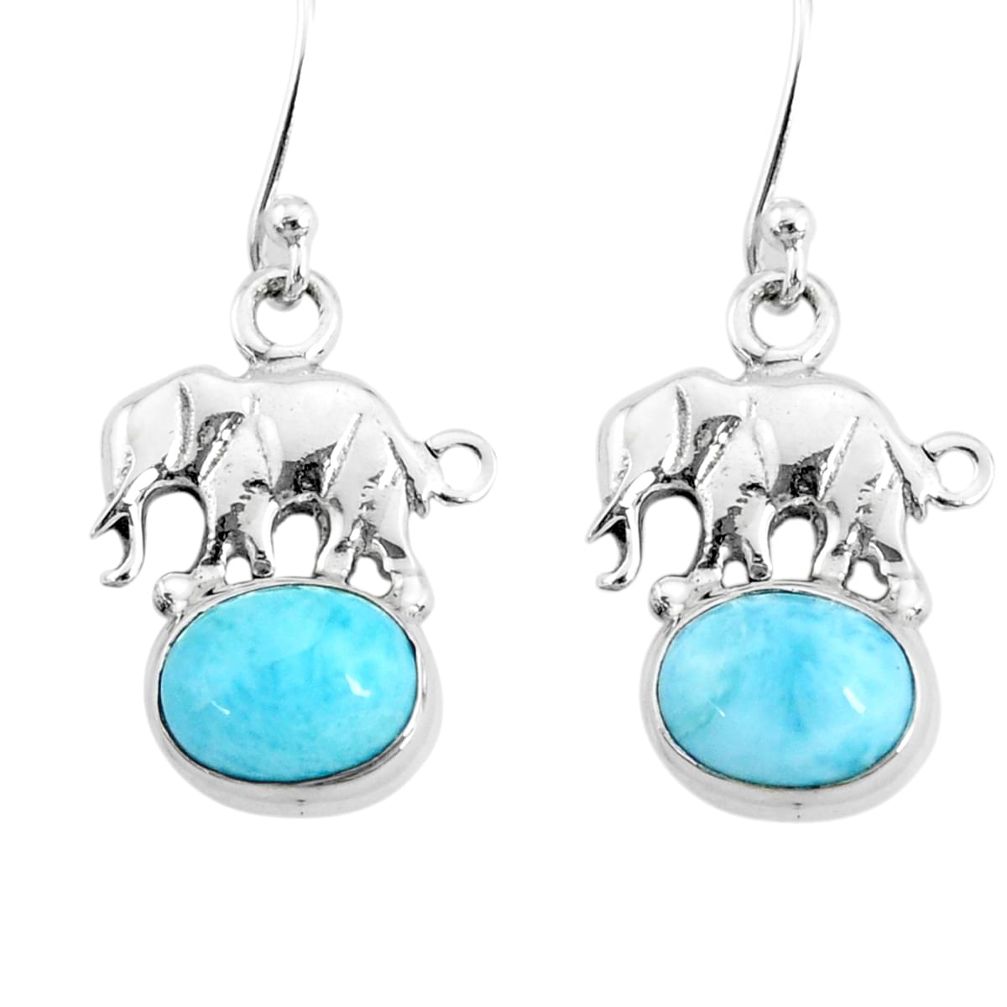 5.54cts natural blue larimar 925 sterling silver elephant earrings r72421