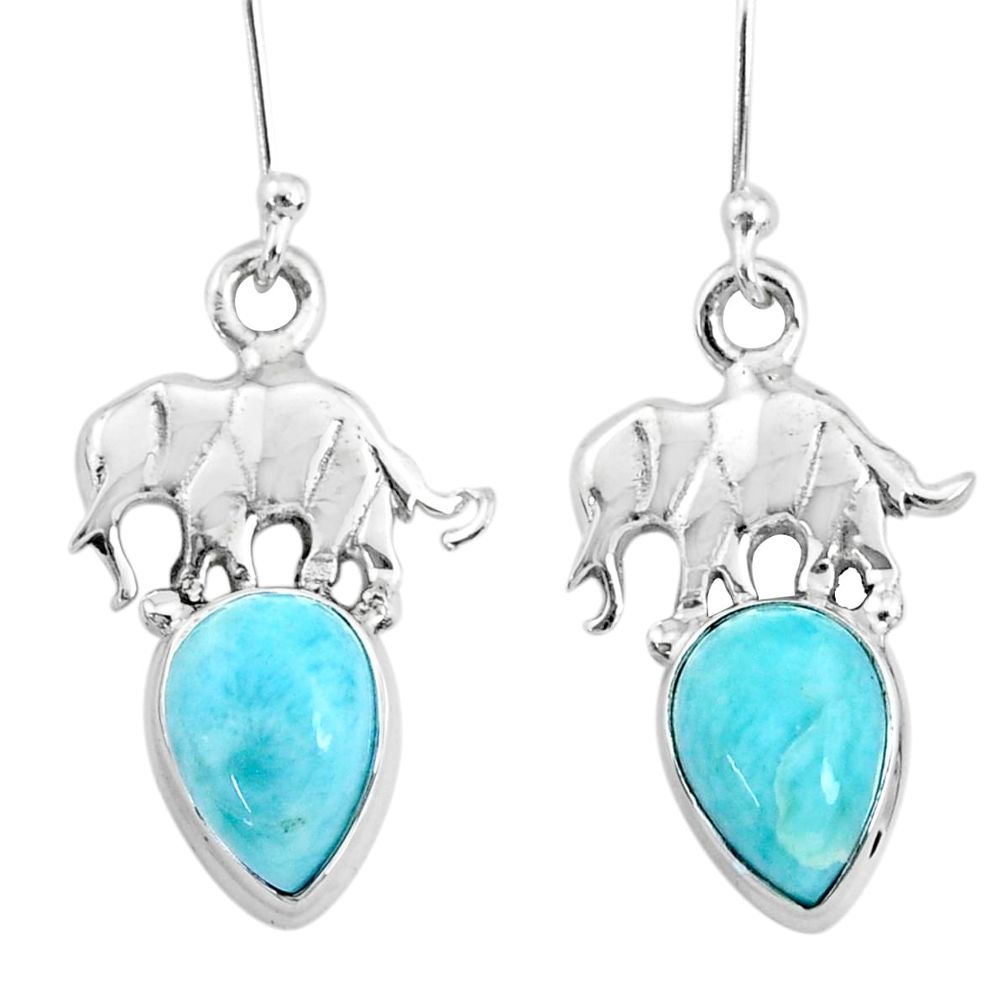 5.36cts natural blue larimar 925 sterling silver elephant earrings r72424