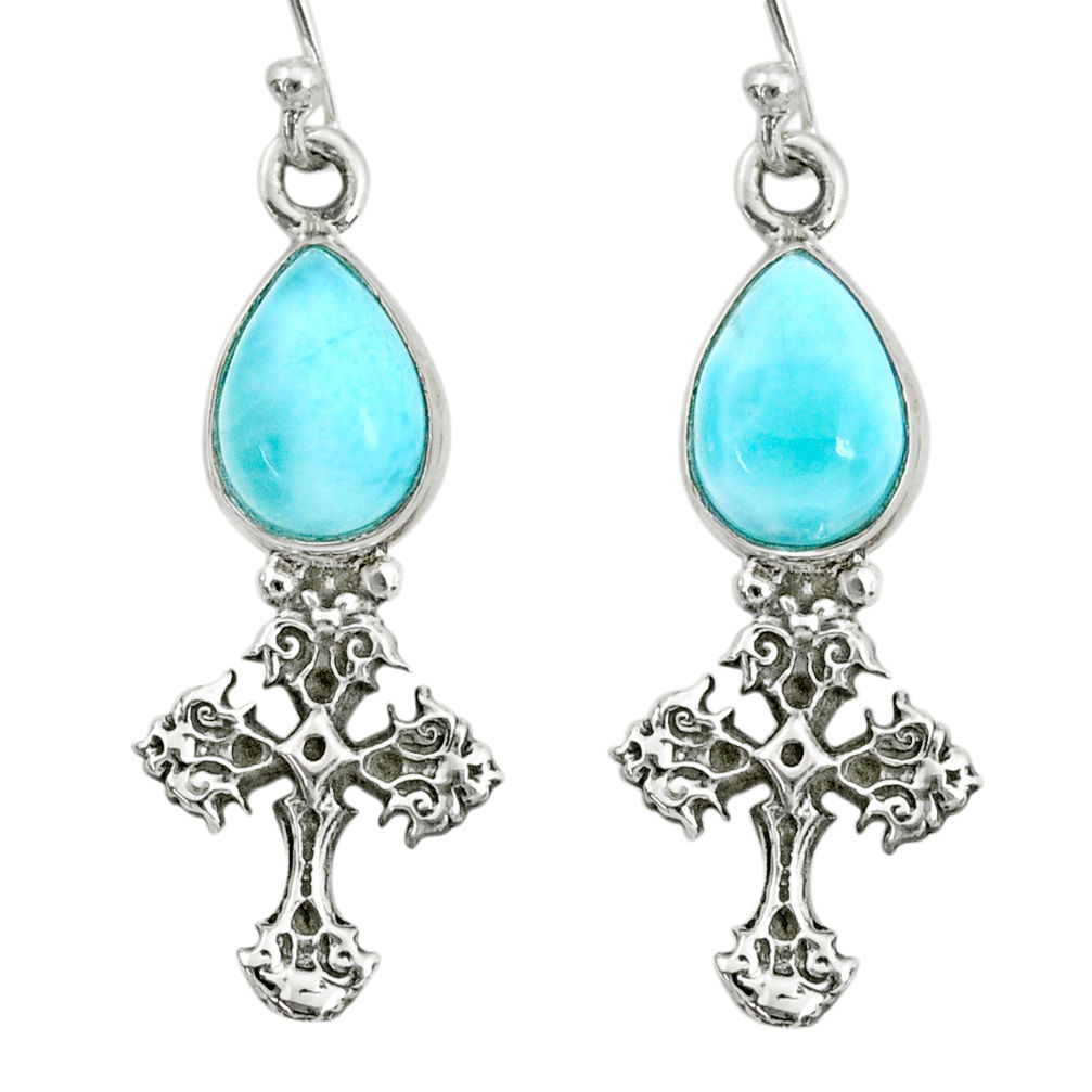 5.28cts natural blue larimar 925 sterling silver holy cross earrings r72405
