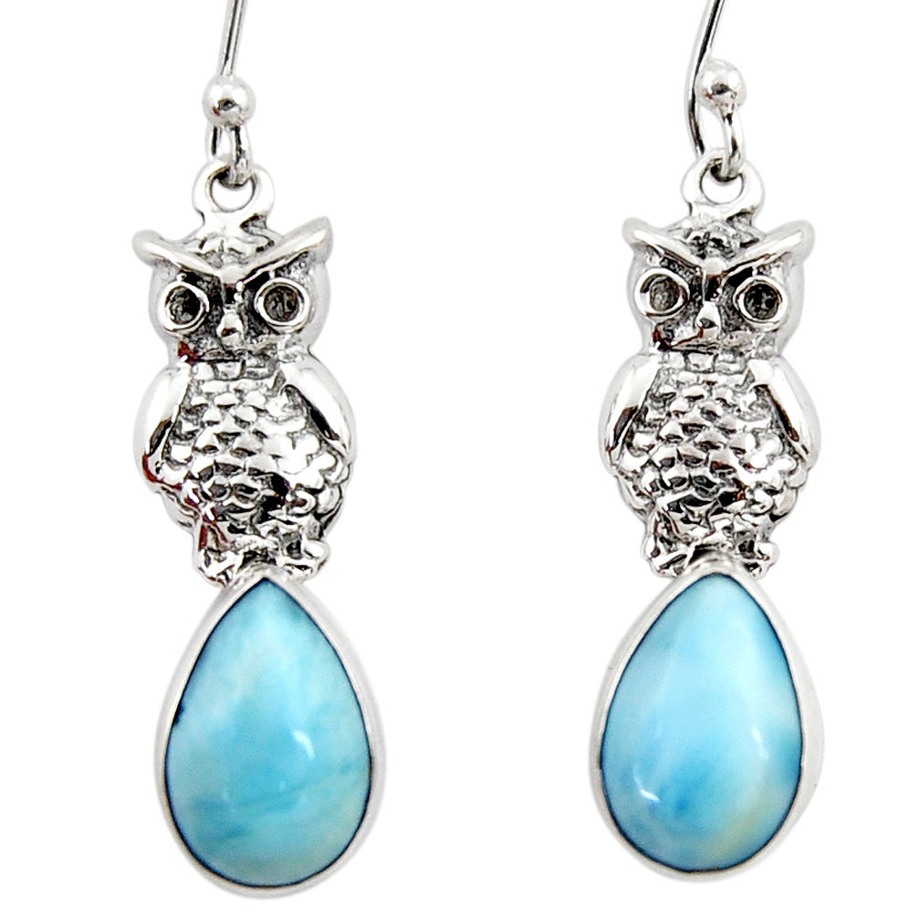 7.33cts natural blue larimar 925 sterling silver owl earrings jewelry r48267