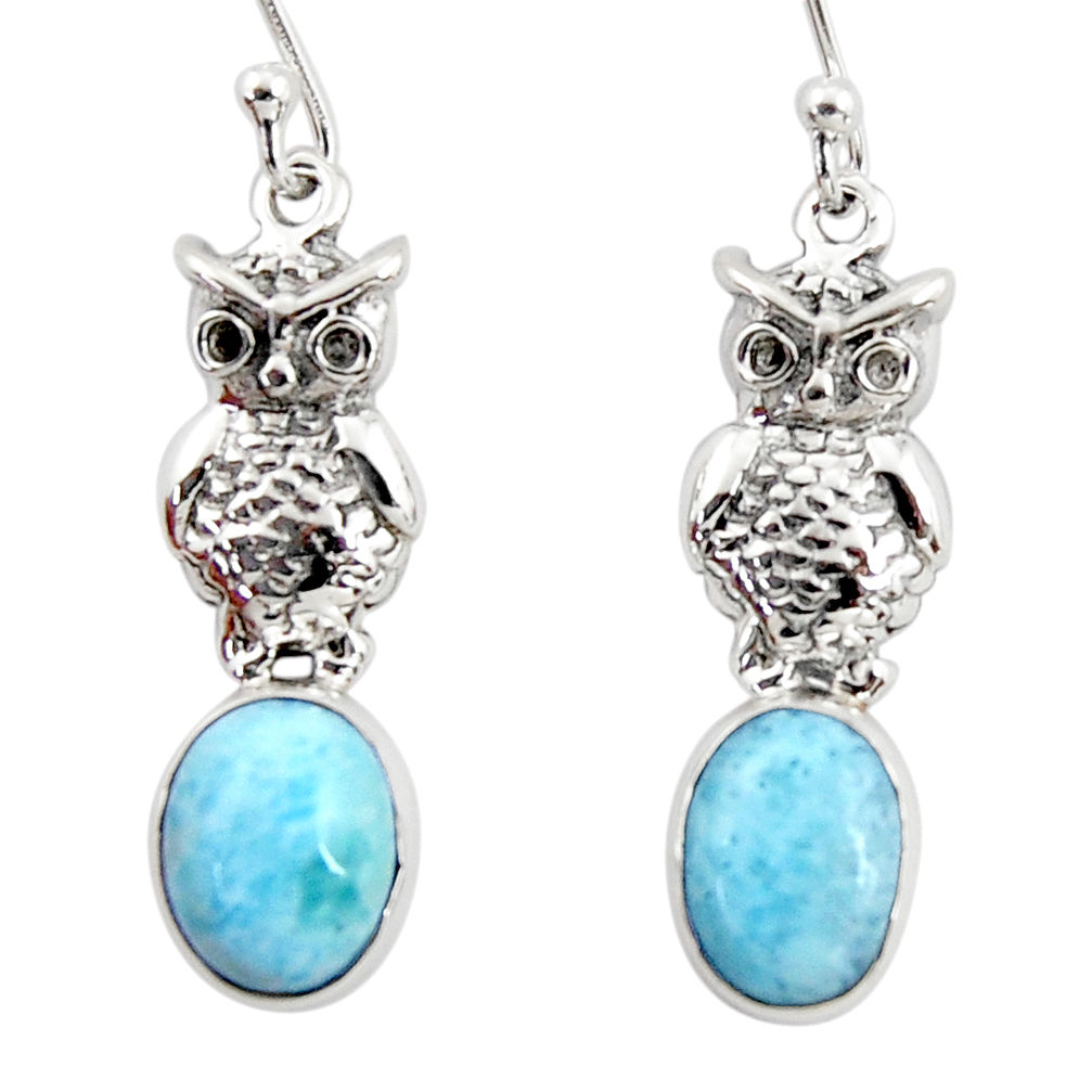 4.61cts natural blue larimar 925 sterling silver owl earrings jewelry r48278
