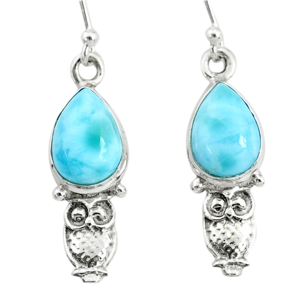 5.03cts natural blue larimar 925 sterling silver owl earrings jewelry r72410