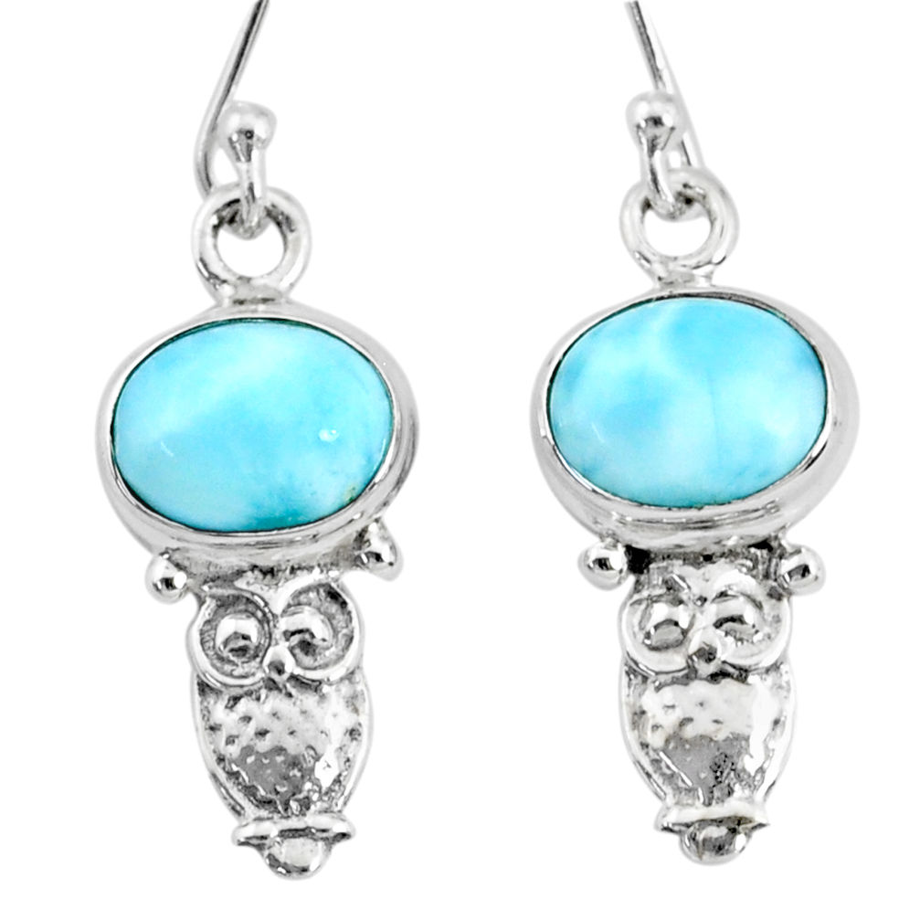 4.71cts natural blue larimar 925 sterling silver owl earrings jewelry r72411