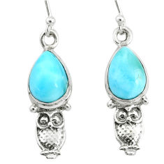 5.21cts natural blue larimar 925 sterling silver owl earrings jewelry r72413
