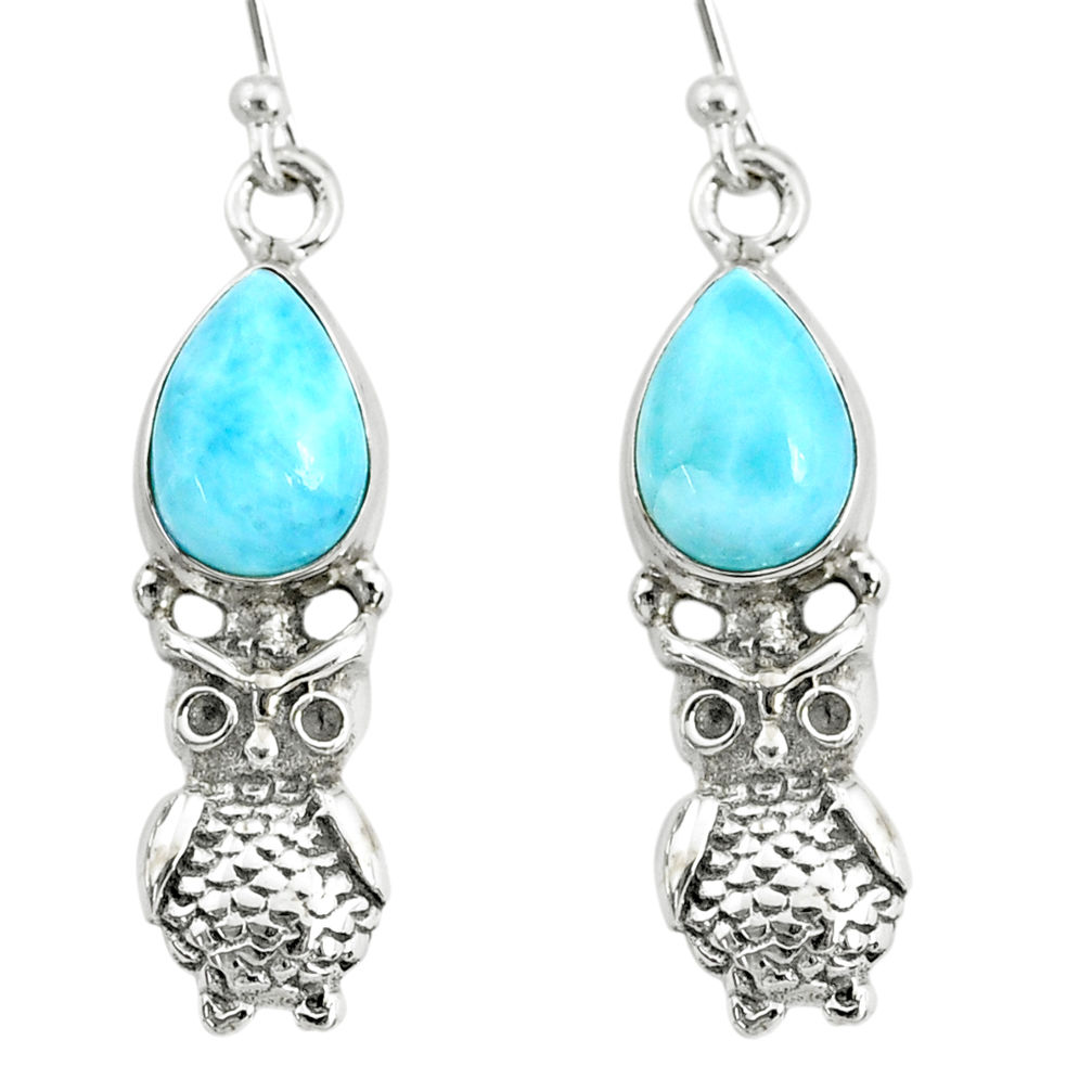 5.53cts natural blue larimar 925 sterling silver owl earrings jewelry r72416