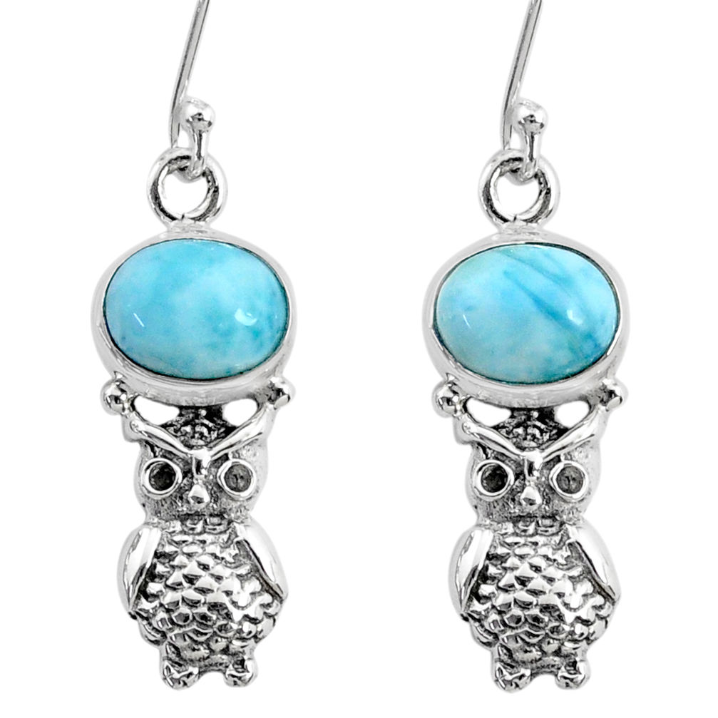 5.11cts natural blue larimar 925 sterling silver owl earrings jewelry r72574