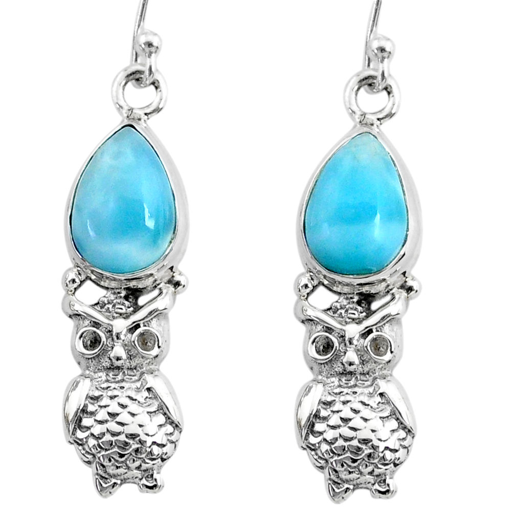 5.13cts natural blue larimar 925 sterling silver owl earrings jewelry r72575