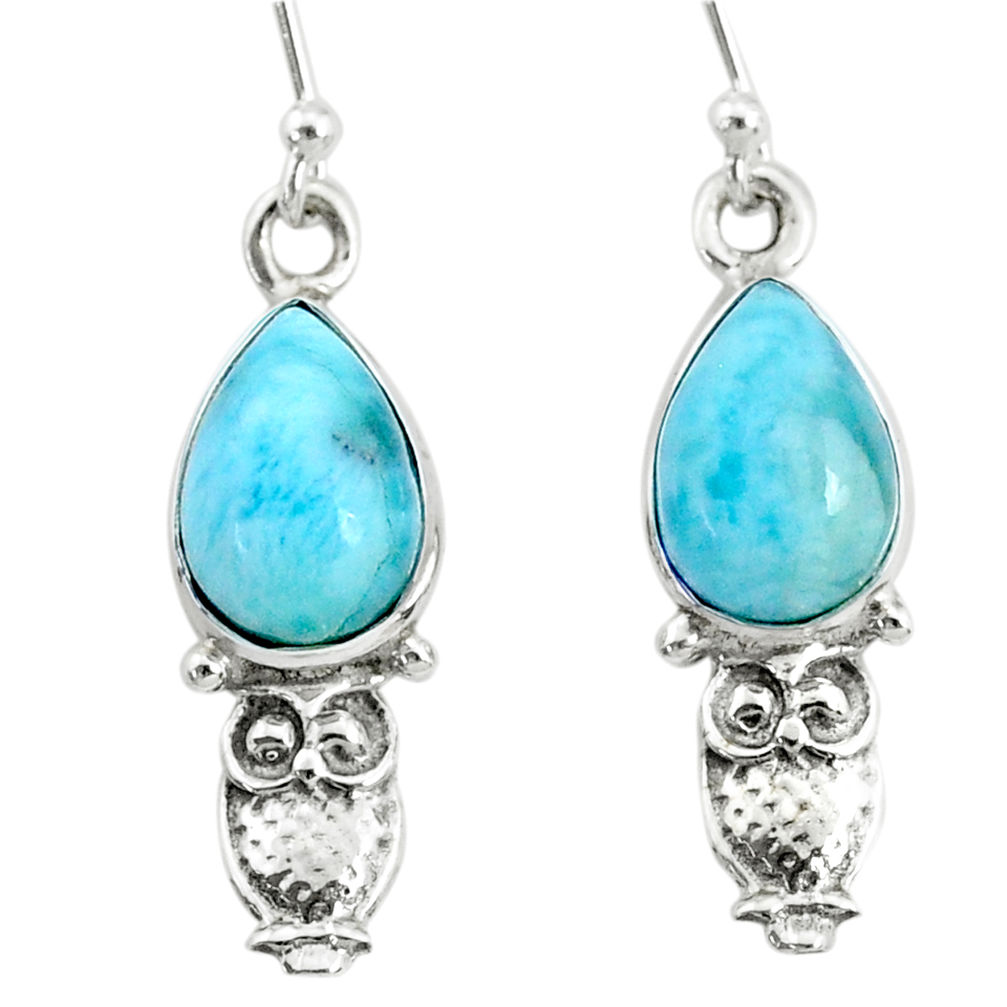 4.82cts natural blue larimar 925 sterling silver owl earrings jewelry r72578