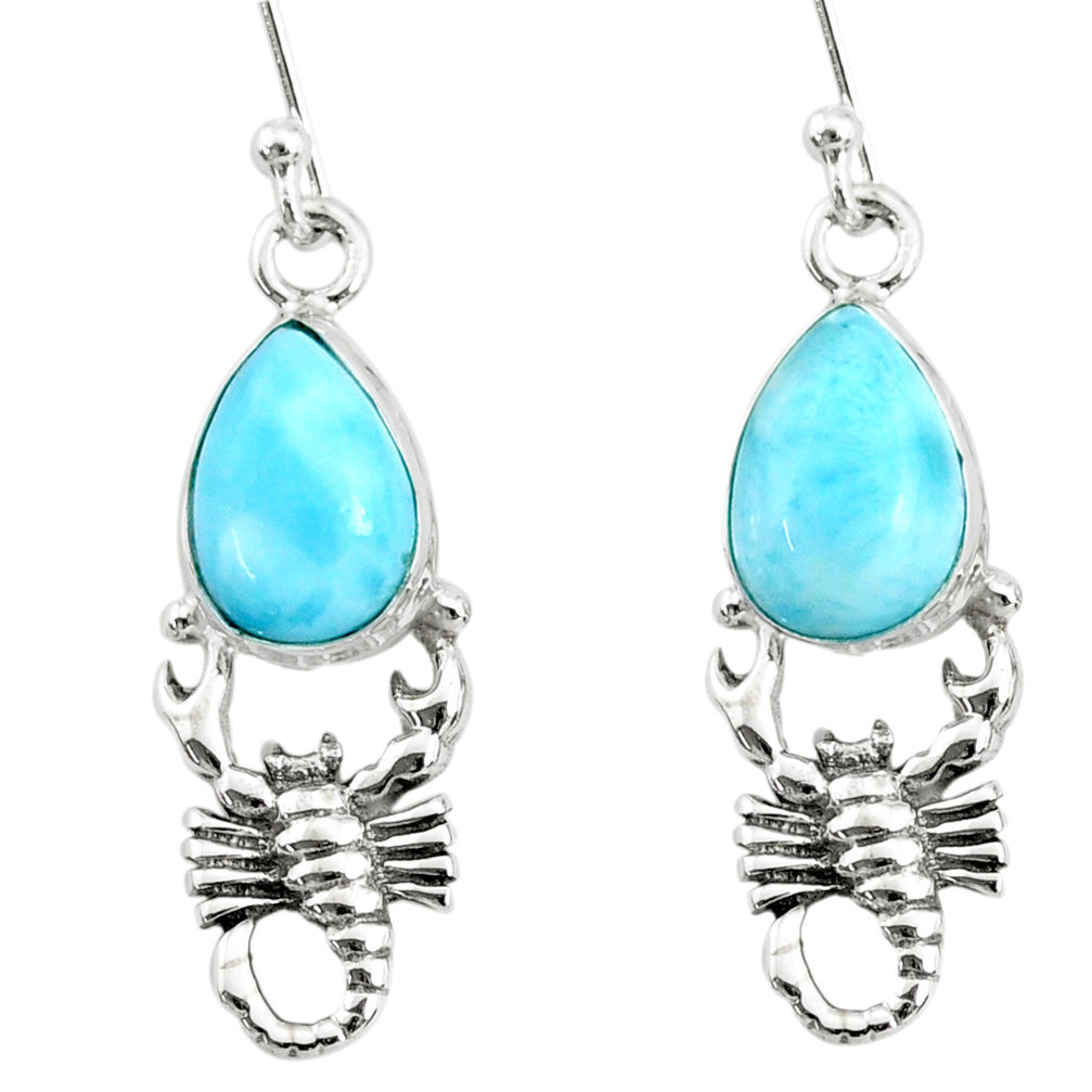 5.11cts natural blue larimar 925 sterling silver scorpion earrings r72407