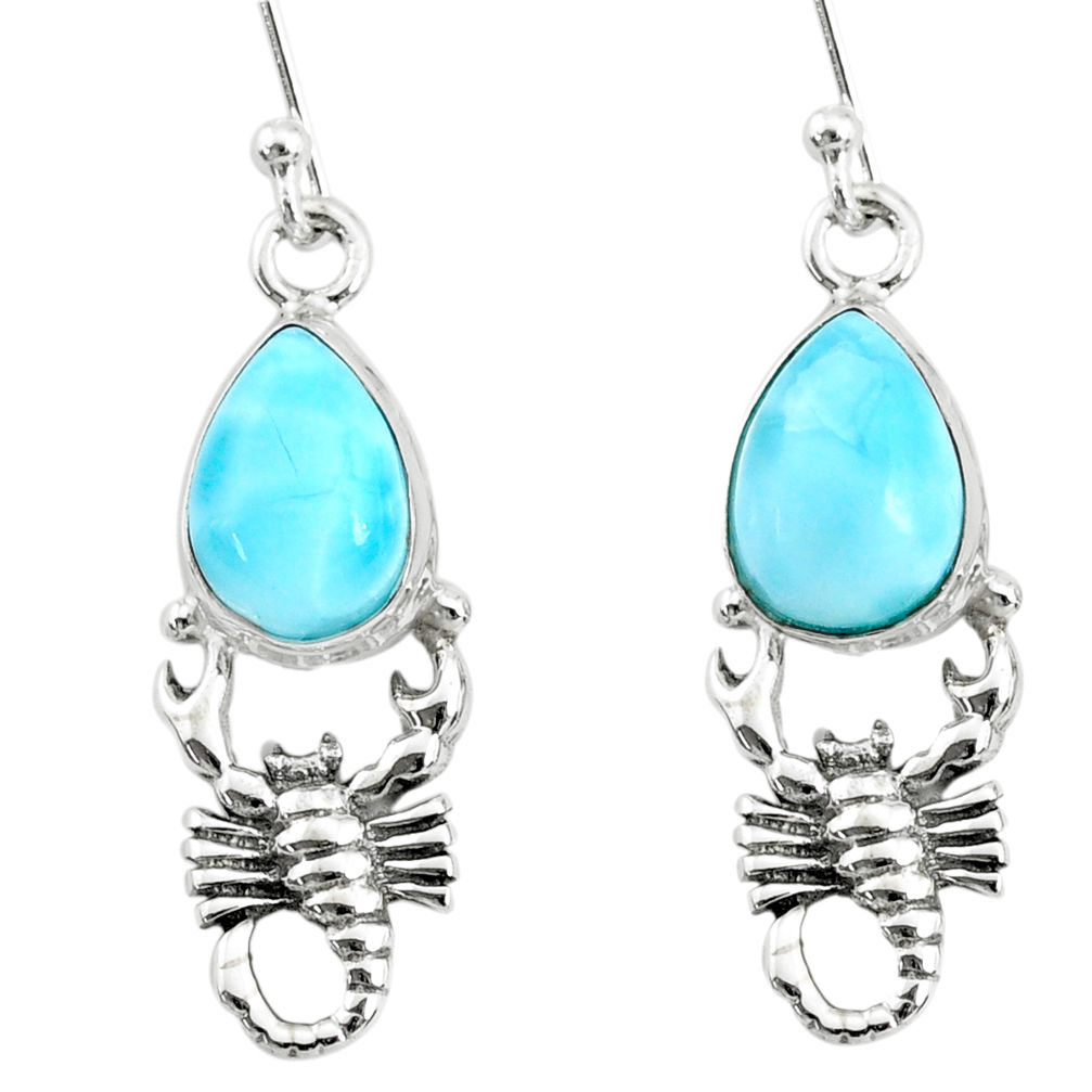 5.53cts natural blue larimar 925 sterling silver scorpion earrings r72414