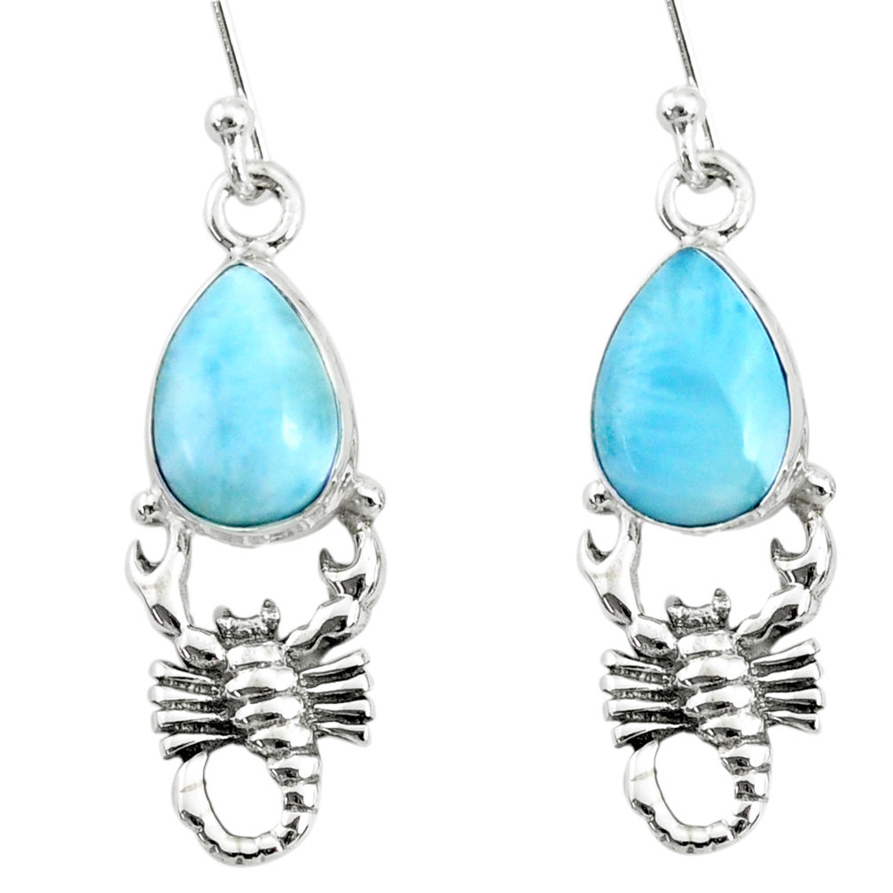 5.36cts natural blue larimar 925 sterling silver scorpion earrings r72427