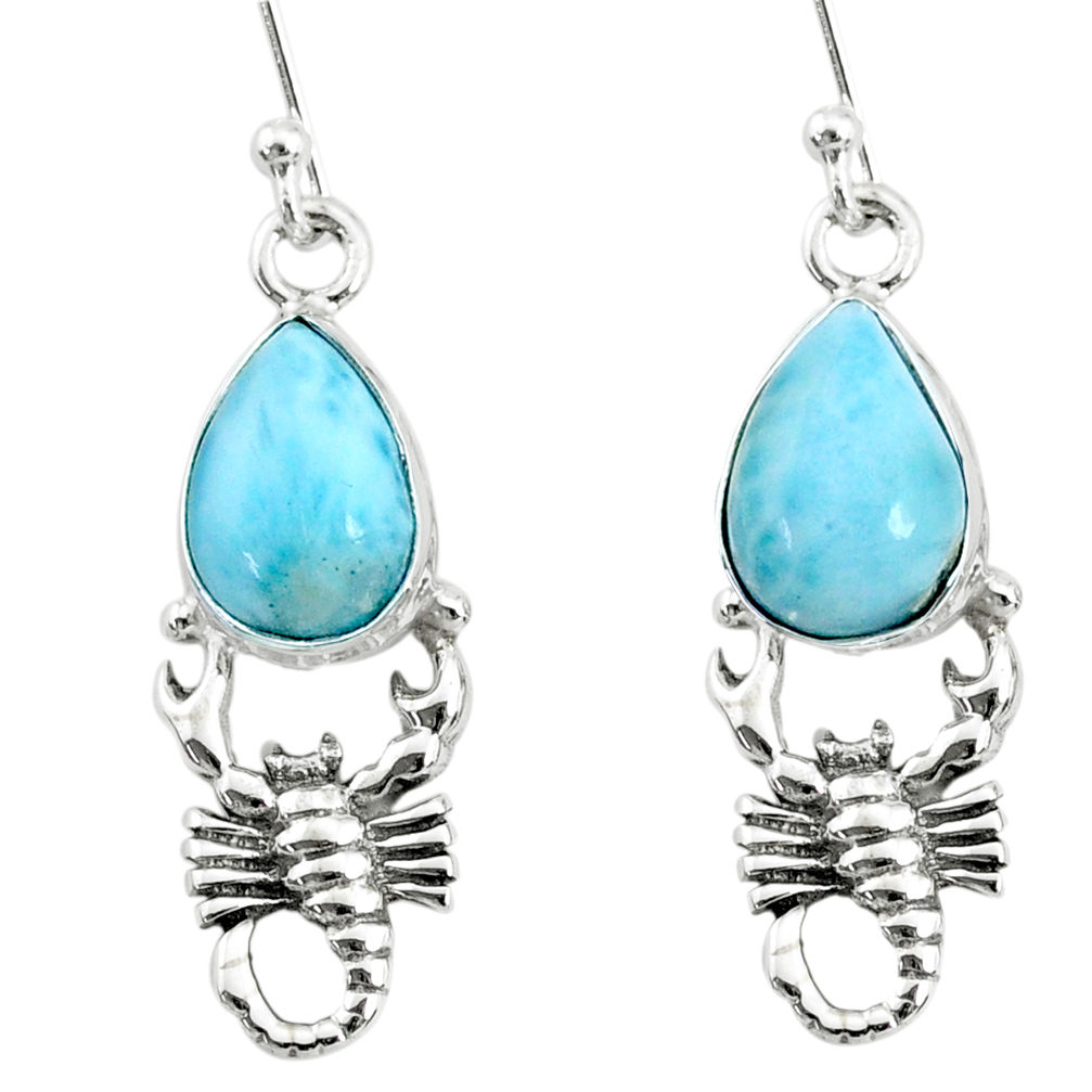 5.13cts natural blue larimar 925 sterling silver scorpion earrings r72577