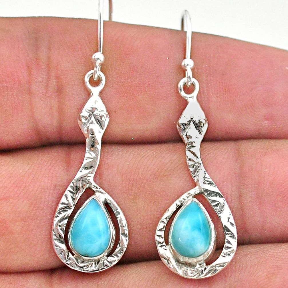 4.22cts natural blue larimar 925 sterling silver snake earrings jewelry t32968