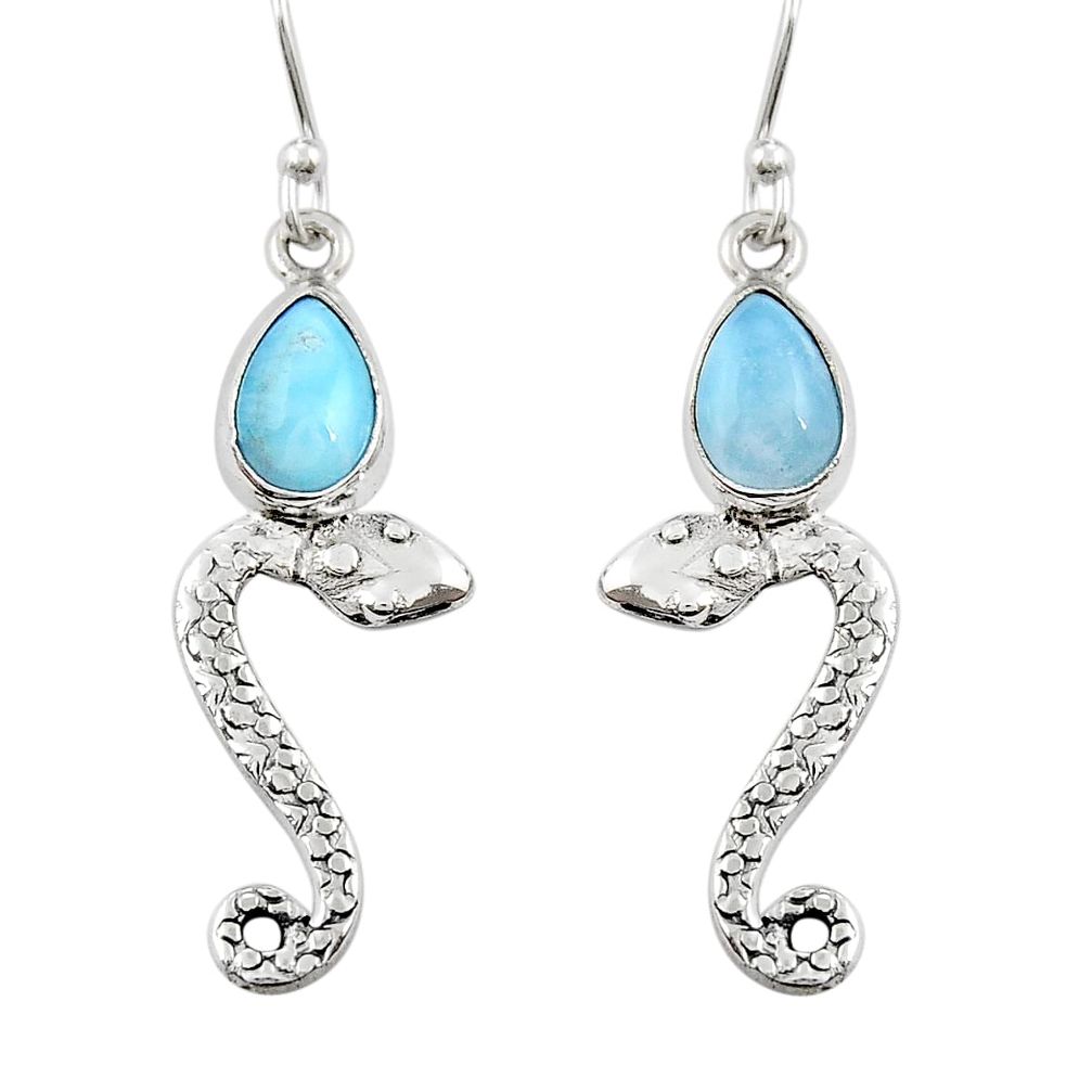 4.49cts natural blue larimar 925 sterling silver snake earrings jewelry y26114