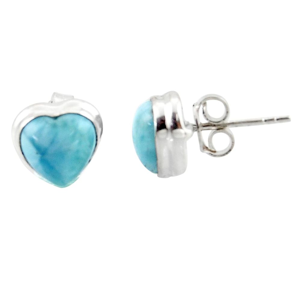 6.37cts natural blue larimar 925 sterling silver stud earrings heart r43894