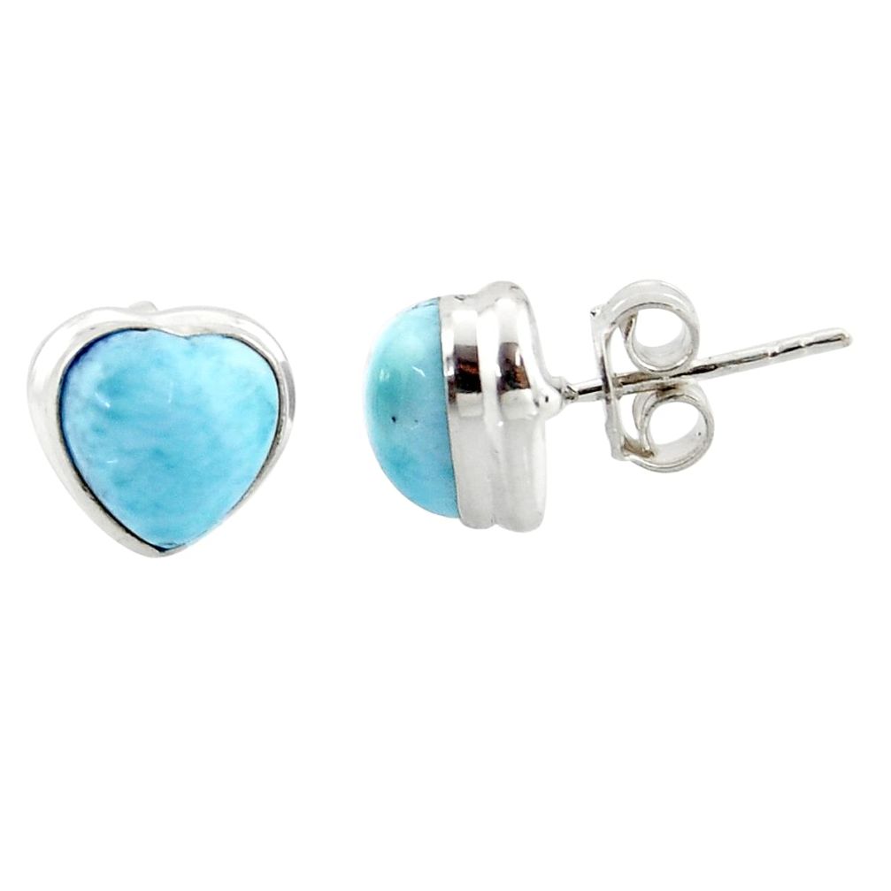 6.35cts natural blue larimar 925 sterling silver stud earrings heart r43897