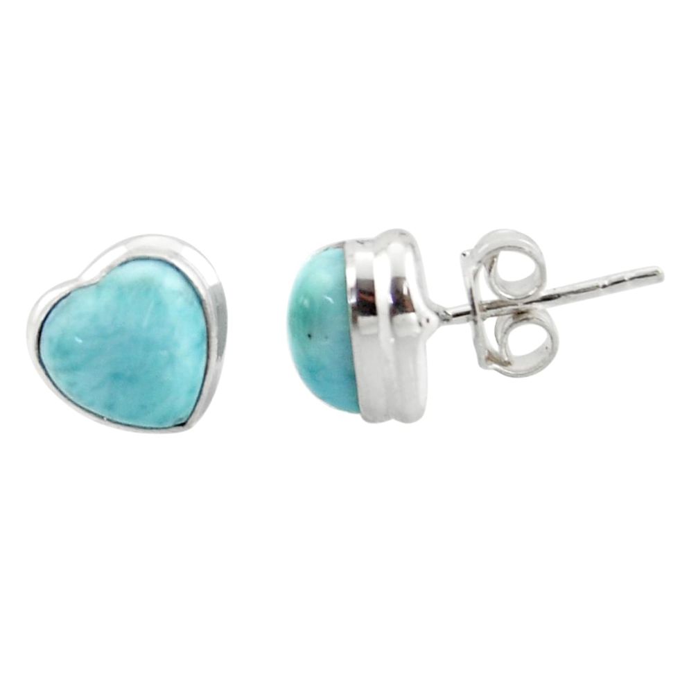 6.46cts natural blue larimar 925 sterling silver stud earrings heart r43898