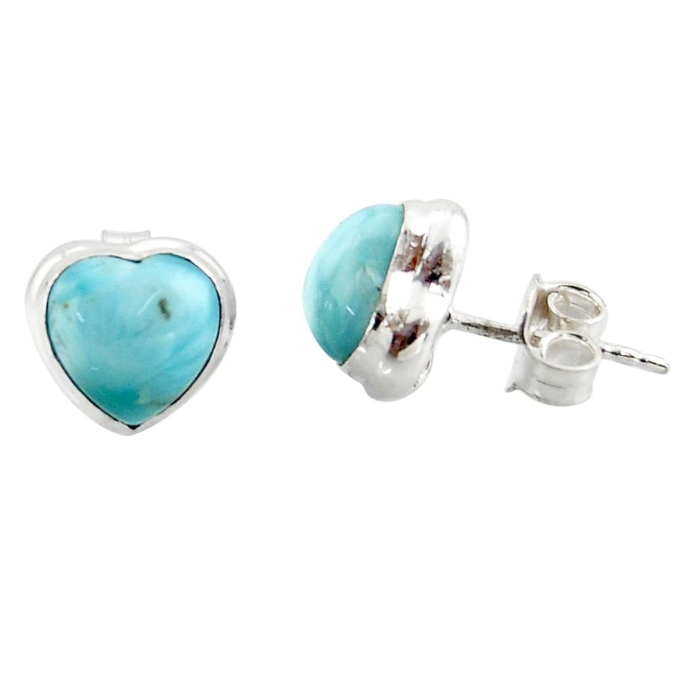 6.59cts natural blue larimar 925 sterling silver stud earrings heart r43899