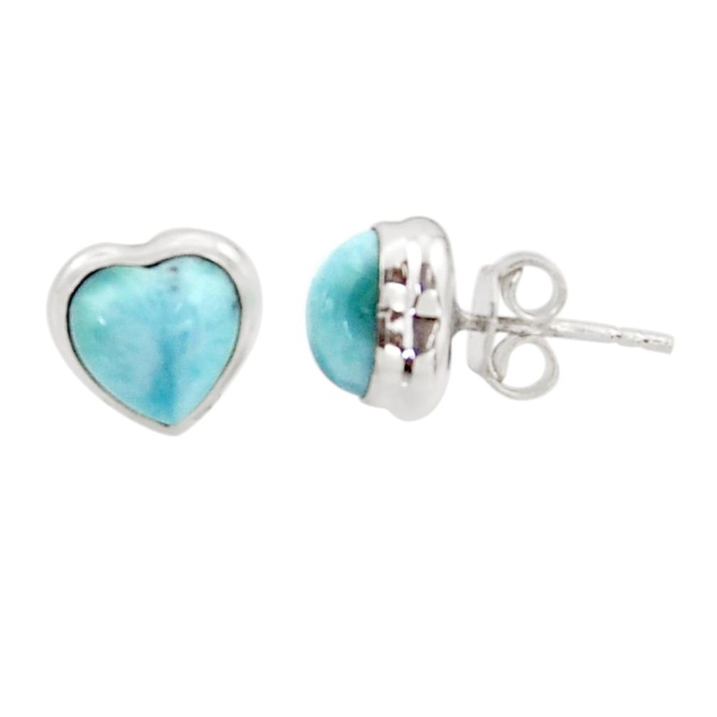 5.63cts natural blue larimar 925 sterling silver stud earrings heart r44072