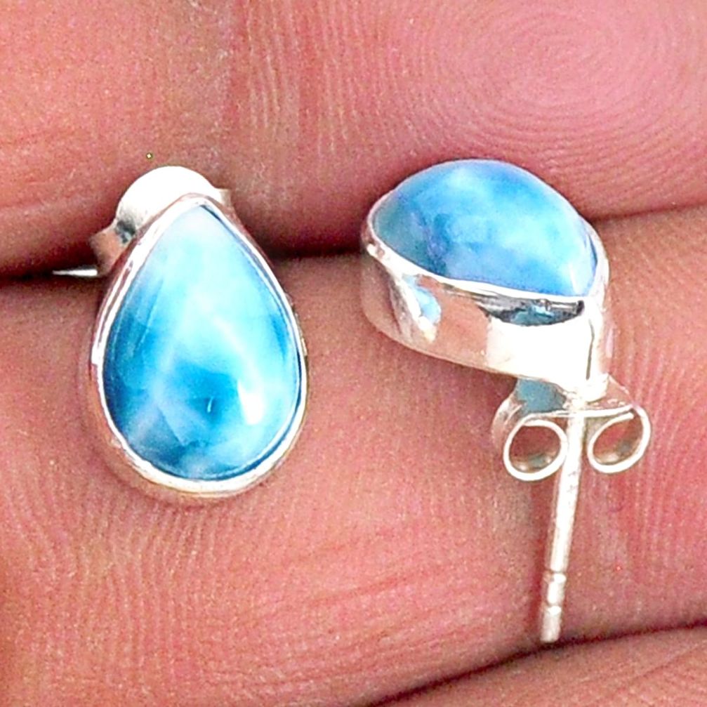5.46cts natural blue larimar 925 sterling silver stud earrings jewelry r56474