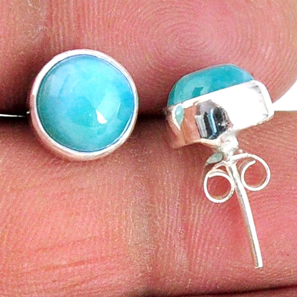 5.79cts natural blue larimar 925 sterling silver stud earrings jewelry r56477