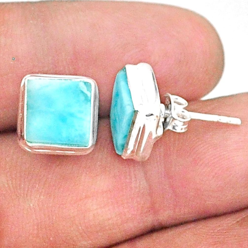 7.01cts natural blue larimar 925 sterling silver stud handmade earring r83841
