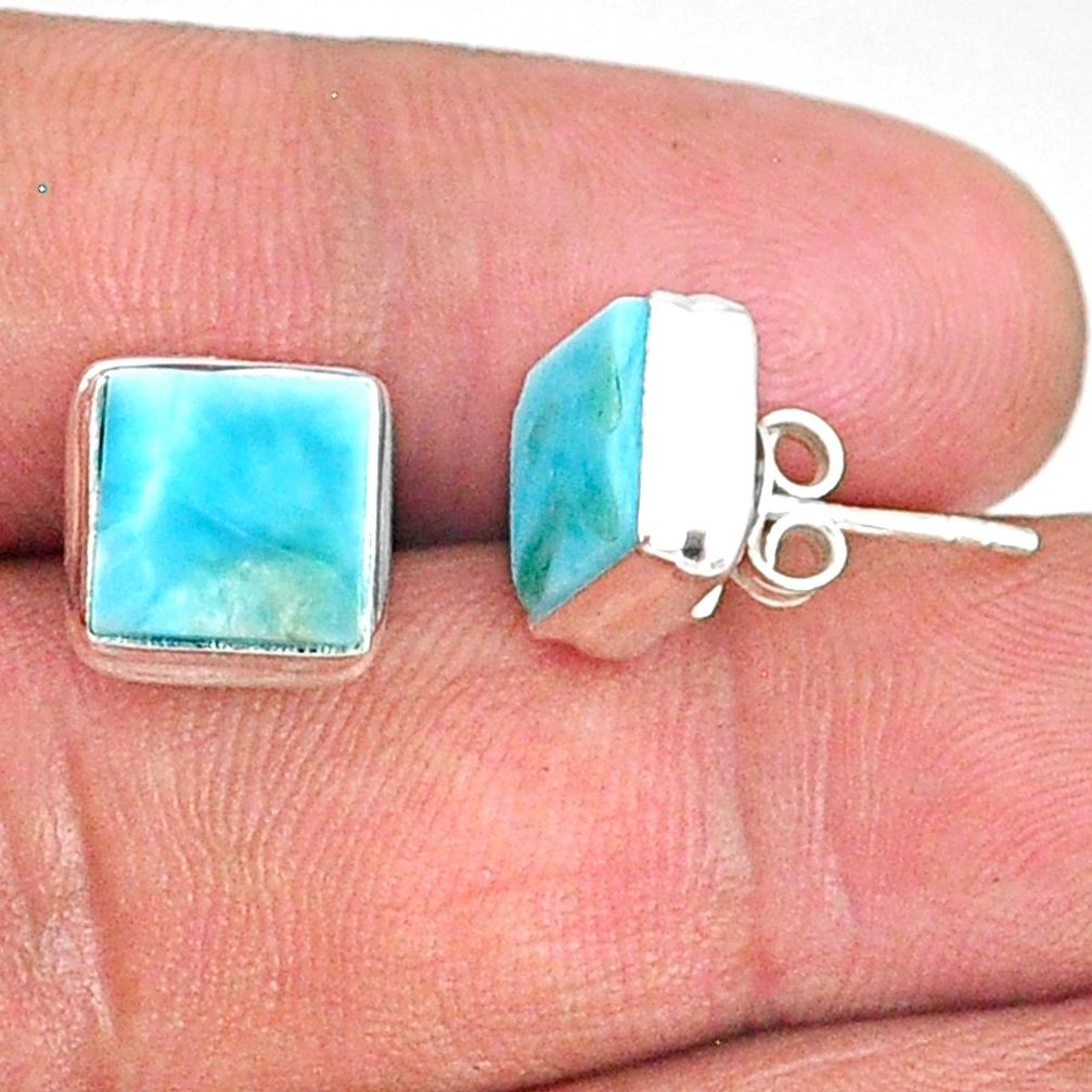 7.01cts natural blue larimar 925 sterling silver stud handmade earring r83845