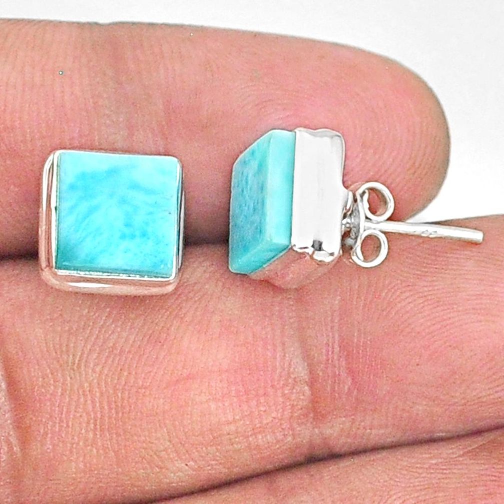 7.66cts natural blue larimar 925 sterling silver stud handmade earring r83846