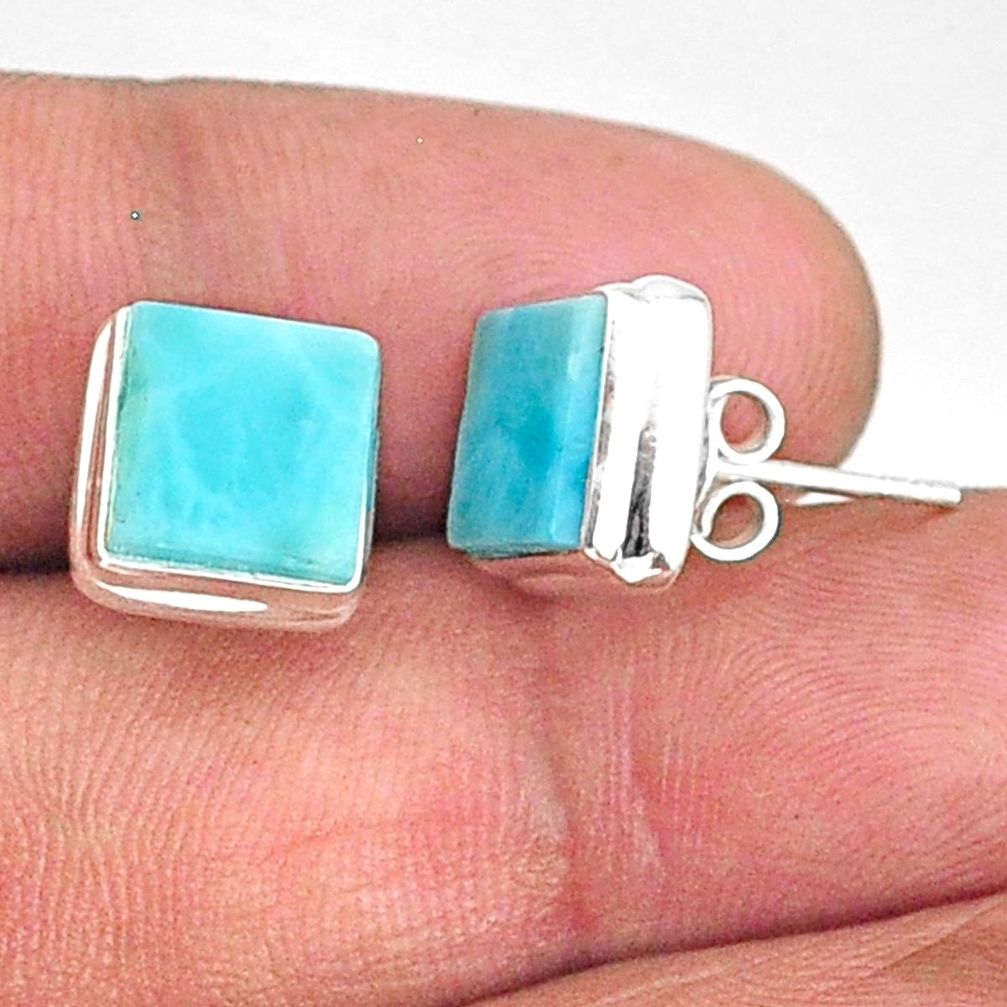 8.13cts natural blue larimar 925 sterling silver stud handmade earring r83847