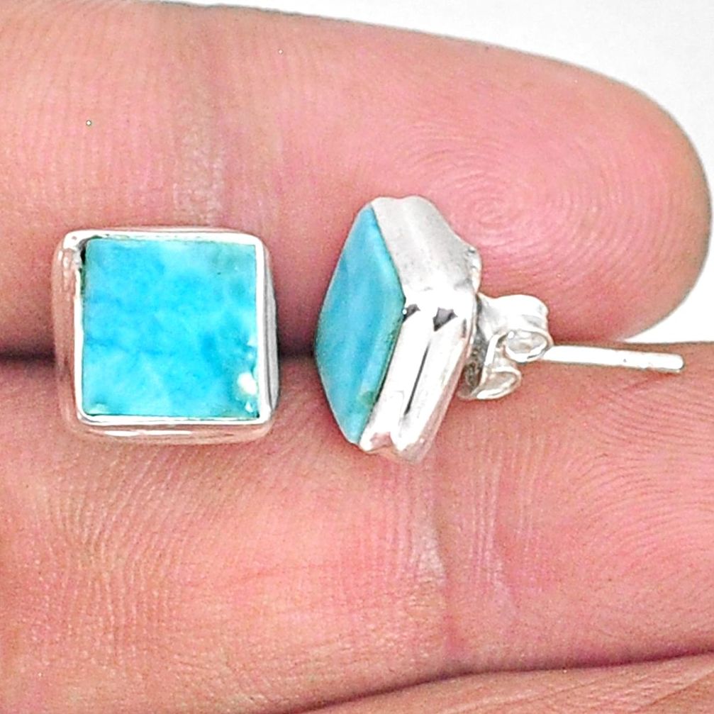 6.19cts natural blue larimar 925 sterling silver stud handmade earring r83851